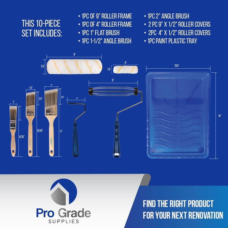 Pro-Grade Pro Grade Paint Roller Kit, Brush & Roller,10 Piece Set, Wall Painting Naps for Professionals & Homeowners - All Paints & Stains, Washable, Reusable, Easy to Clean, Superior Absorbency. - Image 2